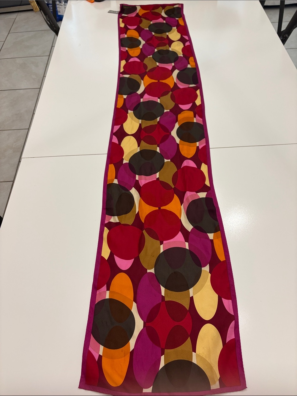Echo Multicolor Geometric Scarf-Magenta, Red, Orange, Yellow, Brown